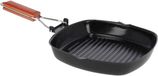 Gerimport San Ignacio grillpan - koekenpan - 25 x 25 cm - met anti-aanbak laag - houten handvat - zwart/bruin