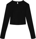 Bella+Canvas Women's Micro Rib Long Sleeve Baby Tee BL1501 - Solid Black Blend - XS