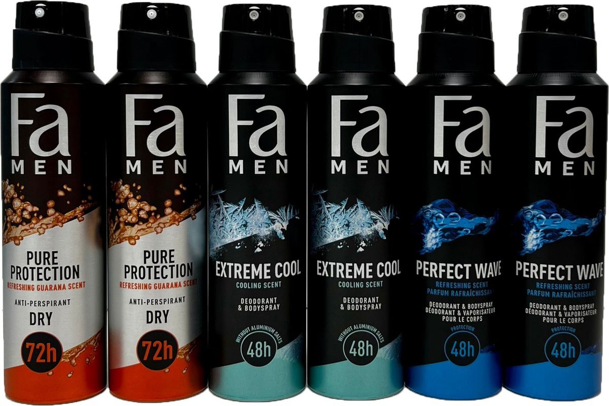 Fa Men FA Deodorant Men 6 stuks - Voordeelverpakking - Pure Protection - Extreme Cool - Perfect Wave