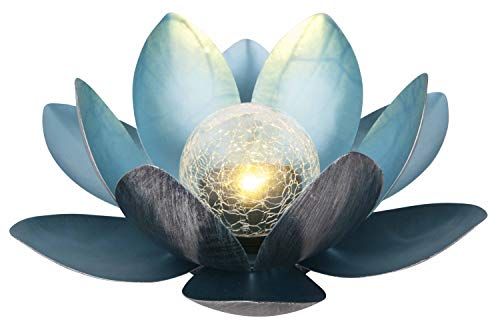 Dehner Solarlamp Lotus, Ø 27,5 cm, metaal, zilver/blauw
