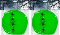 Boland decoratie spinnenweb/spinrag met spinnen - 4x - 60 gram - lichtgroen - Halloween/horror thema versiering