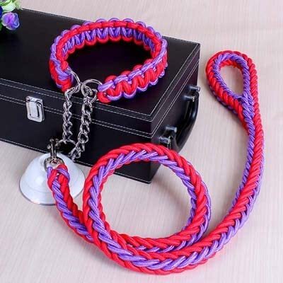 VIXDA Handgemaakte dubbele streng touw grote hondenhalsband en riem set metalen P ketting gesp huisdier training klimtouw lood hond accessoires