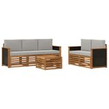 vidaXL - Buiten - bank - set - 6 - st - Naturel - en - lichtgrijs - Massief - Acacia - Hout
