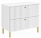 3xE living Meuble sous-vasque 80 cm, blanc, pieds dorés, Bello | 80 x 44,4 x 73,6 cm, 2 tiroirs, plan blanc pour vasque à poser, pieds dorés 15 cm, poignées dorées