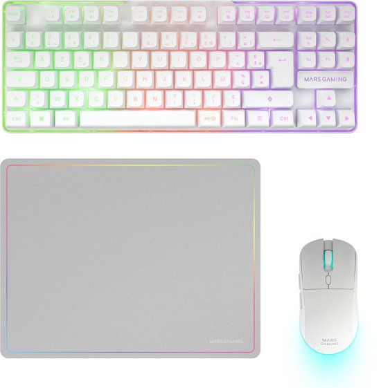 Mars Gaming MCPWTKLWFR Toetsenbord Inclusief Muis Gamen RF Draadloos + USB AZERTY Frans Wit
