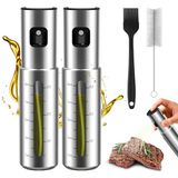 KitchenBoss roestvrijstalen oliespray 100 ml, 2 stuks oliespray-dispenser voor salades, grillpannen en heteluchtfriteuses