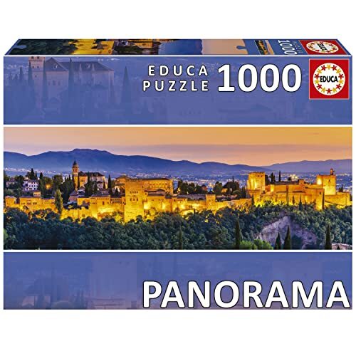 Educa - Alhambra Granada | Puzzel met 1000 delen in panoramisch formaat, afmetingen ca. 1 keer opgebouwd: 96 x 34 cm. Inclusief Cola Fix puzzel om een keer op te hangen. +14 jaar (19576)