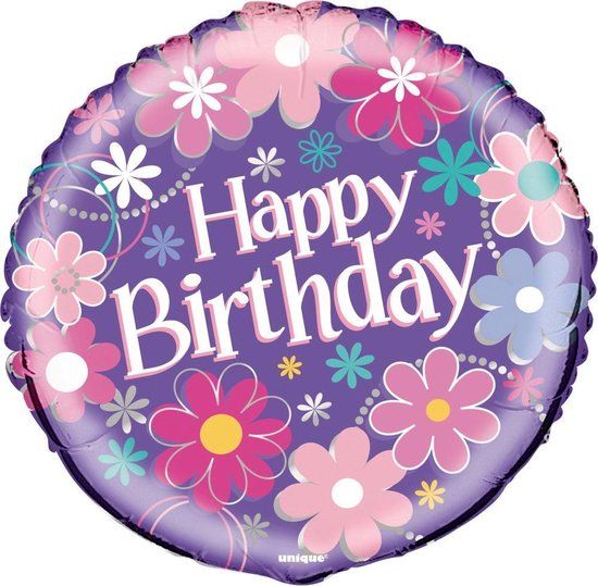 Folieballon Verjaardag Bloemen - 45 cm - Happy Birthday - Rond - Gemixed