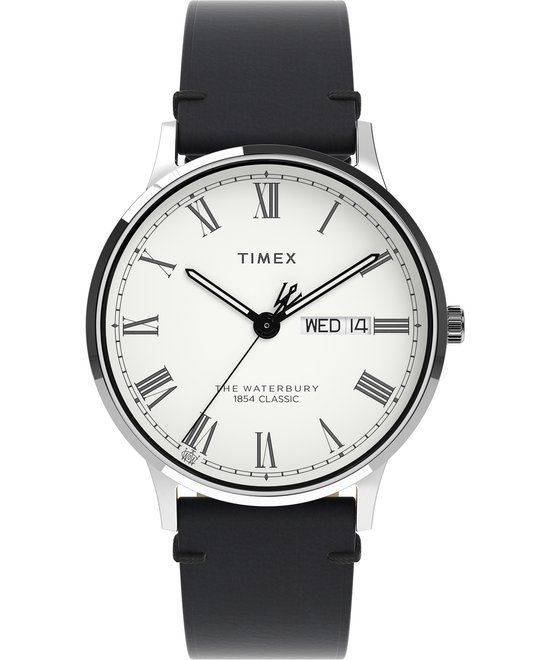 Timex Traditional TW2W15000 - Herenhorloge - Zwart leren band - 40 mm - Wit wijzerplaat