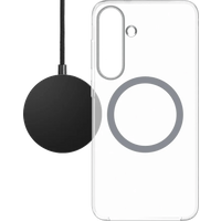 BlueBuilt Qi2 Draadloze Oplader 15W Zwart + S25 Plus Back Cover met Magneet Transparant