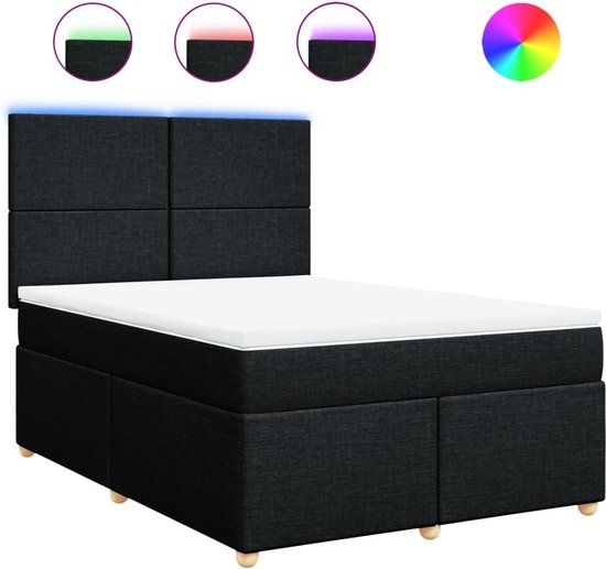 vidaXL Boxspring met matras stof zwart 140x190 cm