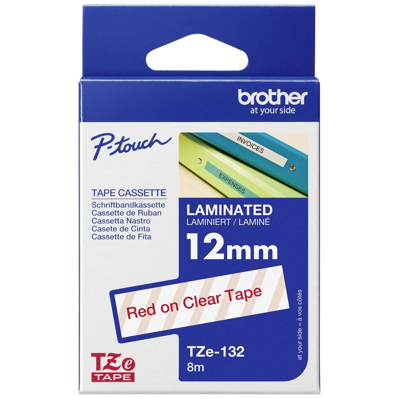 Brother TZe-132 Kunststof Tape Transparant/Rood 12 mm 8 m
