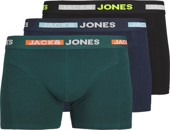 JACK & JONES JACSCOTT Solid Trunks 3-Pack - Men's Boxershorts - Black/Navy Blazer/Deep Teal - Size S
