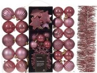 Decoris Kaemingk B.V. Kerstversiering set - oudroze - kerstballen, ornamenten en folie slinger - kunststof