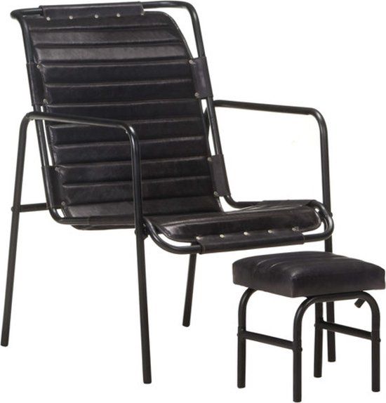 vidaXL Relaxfauteuil met voetenbankje Echt leer Zwart