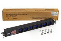 LINK RACK Meervoudige stekkerdoos 19 inch 7 universele stopcontacten met schakelaar Italiaanse stekker 16 A kabel 1,75 m