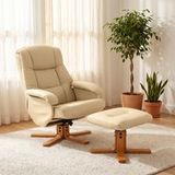 FRIXOVEL Fauteuil Relax Beige Pivotant 360° avec Repose-pieds Inclinable - Charge 120 Kg
