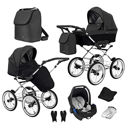 Lux4Kids ChillyKids Dark Night ROM-11 3-in-1 kinderwagen, 3-in-1, 2-in-1, combikinderwagen, set + accessoires, kleurkeuze, romantisch, exclusief door ChillyKids Dark Night ROM-11 3-in-1 met babyzitje