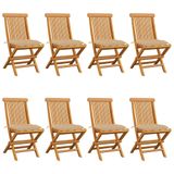vidaXL Tuinstoel Terras Gecapitonneerde zitting Teak Beige 8 stuks