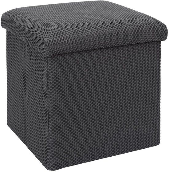 Home Deco Factory Poef/hocker Atome - opvouwbaar - stof - opbergbox - grijs - polyester/mdf - 38 x 38 cm