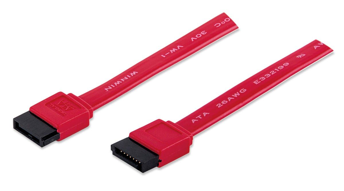 MANHATTAN SATA Data Cable, 7-Pin, Male to Male, 50cm, 6 Gbps, Shielded, Red, Polybag
