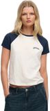 Superdry Essential Logo Retro T-shirt Dames Desert Bone gebroken wit/Diep marineblauw