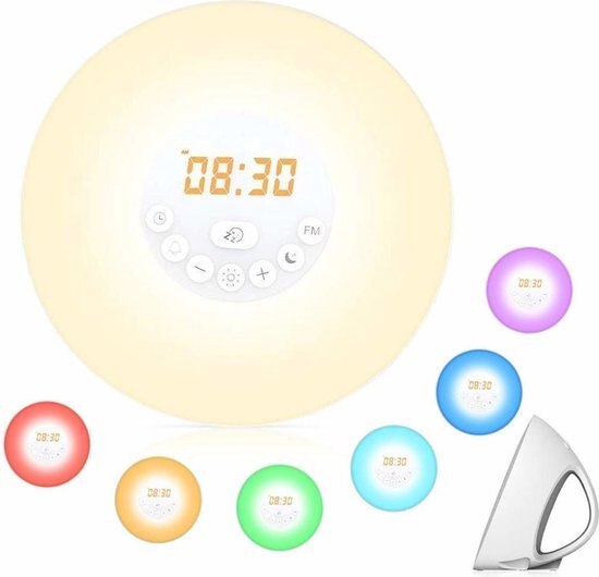 electro comfort Wake up light FM Radio Alarm Wekker Snooze 6 Verschillende Kleuren Multi Kleur 10 lichtinstellingen