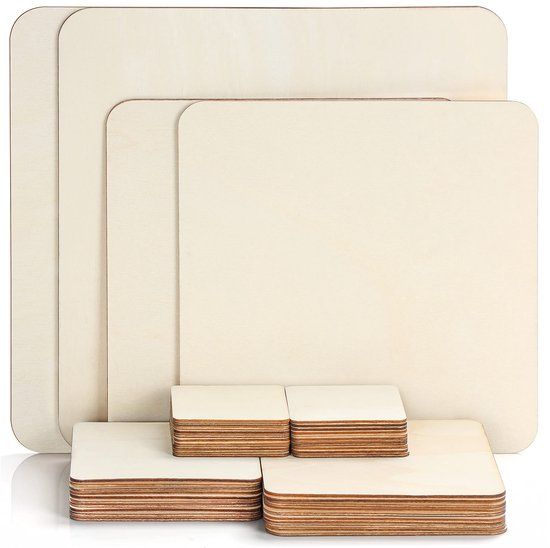 BELLE VOUS Onbewerkt Blank Houten Stukken  44 Pak  - 5 Maten Natuurlijk Houten Uitsnedes Blanke Onderzetter Snedes Voor Diy Kunst Hobby Schilderen Pyrografie En Decoratie