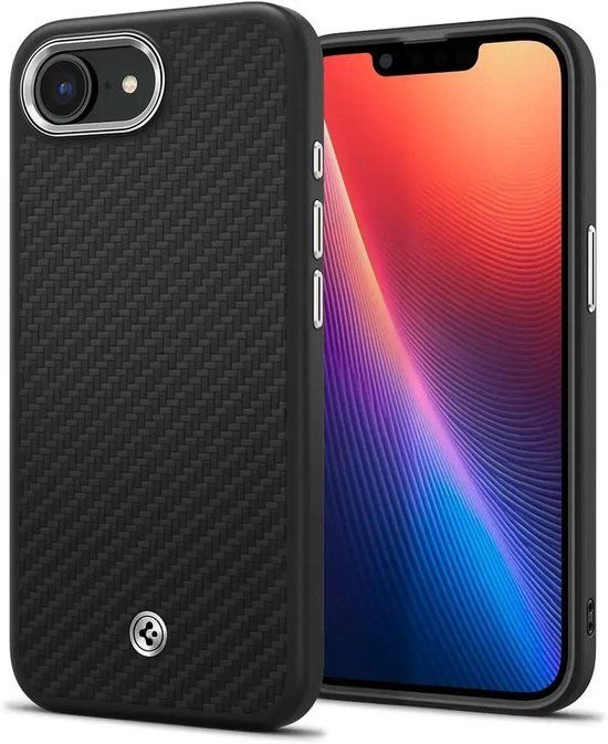 Spigen Enzo Aramid Hoesje Geschikt voor Apple iPhone 17e / 16e - Aramide Back Cover - Compatibel met MagSafe / Qi2 - Militaire Standaard - Matte Zwart