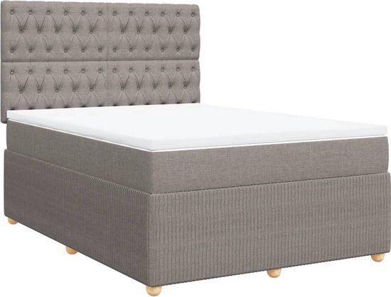 vidaXL Boxspring met matras stof taupe 140x200 cm