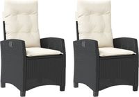 vidaXL Fauteuils de jardin 2 pièces réglables avec coussins poly rotin noir