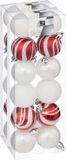 Atmosphera Kerstballen 36x - Parelmoer Wit/Rood - 4 cm - Kunststof