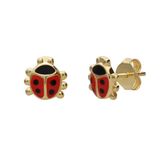 Lucardi Kinder Zilveren goldplated kinderoorbellen rood lieveheersbeestje - Oorbellen - Goudkleurig