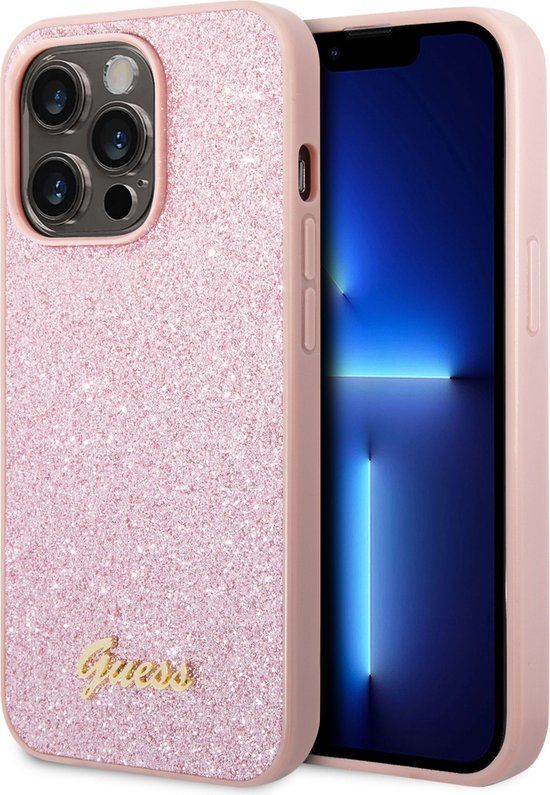 Guess hoesje geschikt voor iPhone 14 Pro Max - Backcover - Glitter Script - Roze