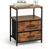 Merkloos Nachtkastje - 61 x 38 x 28 cm - 2 lades - bruin-zwart