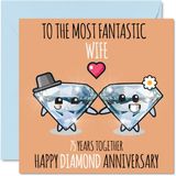 Leuke diamanten verjaardagskaart voor vrouw - 75 jaar samen - Gelukkige 75e huwelijkskaarten voor vrouw van echtgenoot, 145 mm x 145 mm wenskaarten voor vijfenzeventigste jubilea