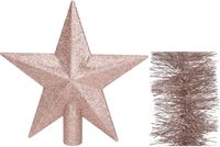 Kaemingk B.V. Décoration de Noël étoile en plastique pailletée 19 cm et guirlandes en aluminium paquet rose clair