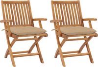 vidaXL Tuinstoelen 2 stuks met beige kussens massief teakhout