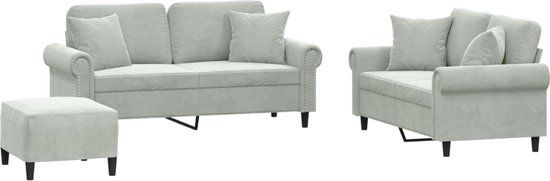 vidaXL 3-delige Loungeset met kussens fluweel lichtgrijs