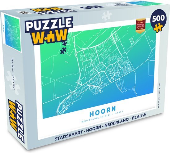 MuchoWow Puzzel Stadskaart - Hoorn - Nederland - Blauw - Legpuzzel - Puzzel 500 stukjes - Plattegrond