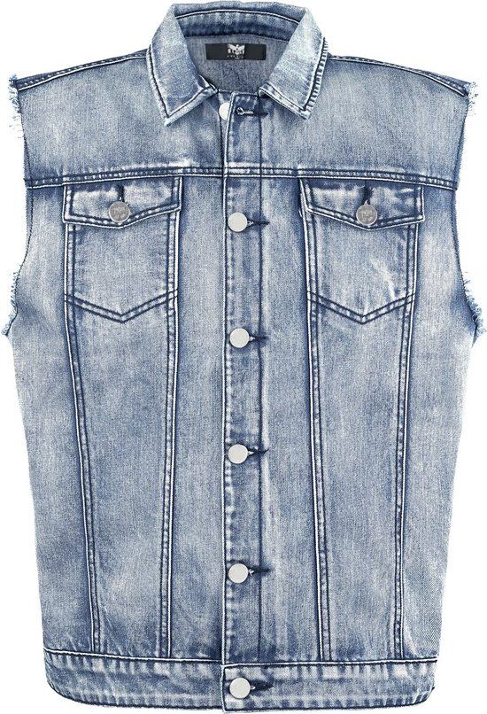 Black Premium by EMP Mouwloos blauw spijkervest met overhemdkraag - Heren - 3XL