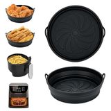 Alyvisun Air Fryer Silicone Pot, 2 Stuks Airfryer Pan Liners Herbruikbare Heteluchtfriteuse Mand Rond Opvouwbare Tray Rack Accessoires Basket voor Air Fryers, Magnetron, Oven (Zwart)