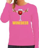 Bellatio Decorations Foute kersttrui - sweater - roze - wijn - Winedeer - voor dames - kersttruien - Funny - Drank XS