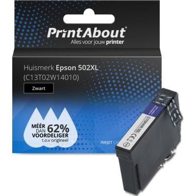 PrintAbout Huismerk Epson 502XL (C13T02W14010) Inktcartridge Zwart Hoge capaciteit