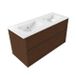 Saniclass meuble de salle de bain - 120x45x62cm - lavabo en céramique Vygo blanc - 2 lavabos - sans trous de robinetterie - 2 tiroirs - noyer mat pur (bois)