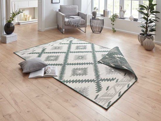 Bougari Binnen&Buiten Vloerkleed Malibu 103431 80x250 cm Groen & Crème