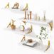 BAKAJI Set van 4 wandplanken van wit hout met gouden metalen houders
