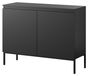 Commode 100 cm de large, avec 2 portes, 4 compartiments, noir, avec pieds en acier