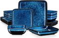 Monarchial Ensemble de table – 16 pièces – Céramique, bleu – Assiettes de dîner et assiettes de petit-déjeuner – pour 4 personnes