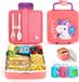 Merkloos Unyqoos Broodtrommel voor kinderen, met 4 vakken, lepel en vork, 1300 ml, lunchbox voor kleuterschool, lekvrij, bento box voor meisjes, magnetronbestendig, met draaggreep, sausbakje (eenhoorn)